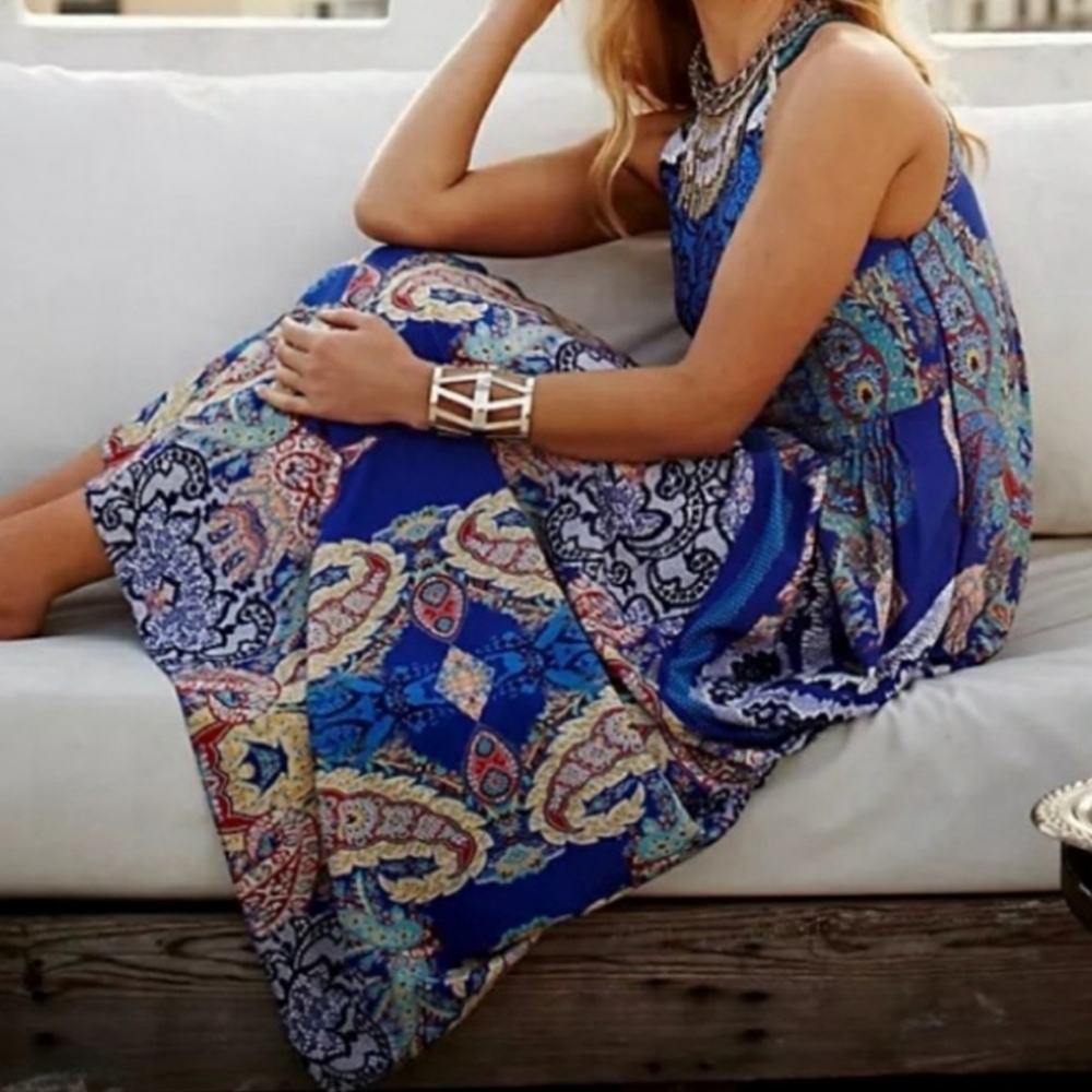 Anthropologie Blue Paisley Maxi Dress